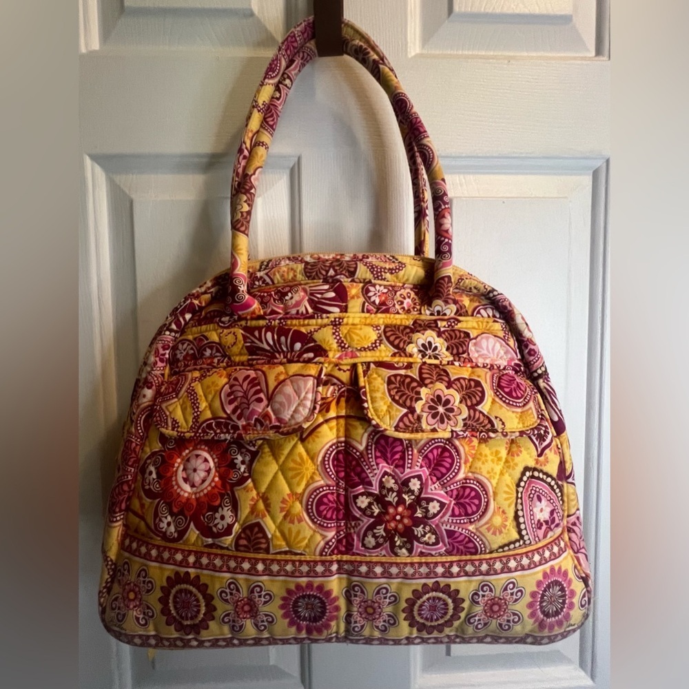 Vera Bradley Yellow and Pink Quilted Tote Bag